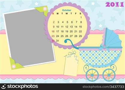 Baby&rsquo;s monthly calendar for october 2011 with photo frames