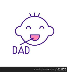 Baby say dad RGB color icon. Infant telling first words. Developmental milestone. Happy child talking to parent. Communication skill. Early childhood development. Isolated vector illustration. Baby say dad RGB color icon