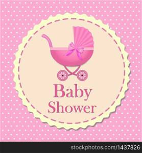 Baby shower card for girl, invitation, Baby Shower invitation with pink storller.. Baby shower card for girl, invitation, Baby Shower invitation with pink storller. vector eps10