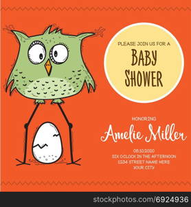 baby shower card template with funny doodle bird, vector format