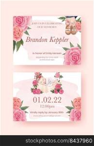 Baby shower card template with newborn baby concept,watercolor style 