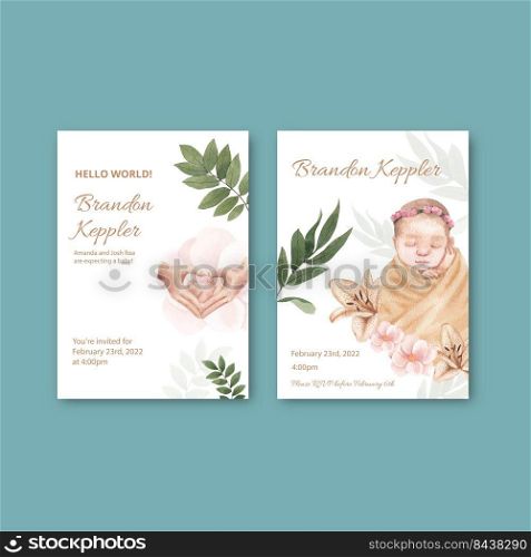 Baby shower card template with newborn baby concept,watercolor style 
