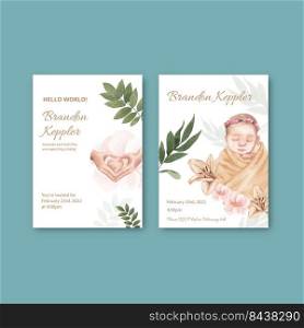 Baby shower card template with newborn baby concept,watercolor style