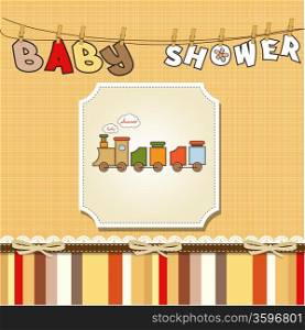 baby shower card with toy train, illustration in vector format