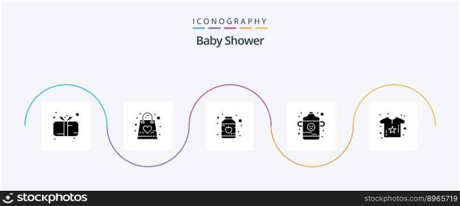 Baby Shower Glyph 5 Icon Pack Including body. infant. kid. bottle. preserves