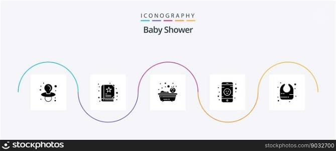Baby Shower Glyph 5 Icon Pack Including . infant. bathing. bib. toy