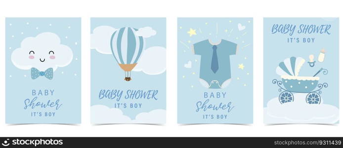 Baby shower invitation card for boy with balloon, cloud,sky, cloth