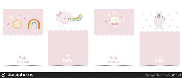 Baby shower invitation card with rainbow, bear for kid birthday, celebration