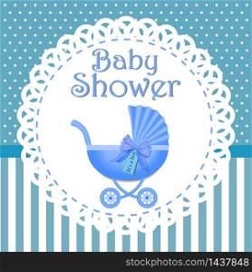 baby shower invitation with blue background, baby shower for boy with blue stroller. vector illustration. baby shower invitation with blue background, baby shower for boy with blue stroller. vector eps10