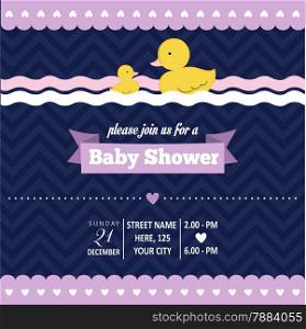 baby shower invitation with duck in retro style, vector format