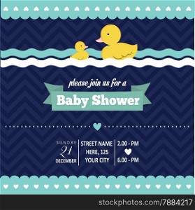 baby shower invitation with duck in retro style, vector format