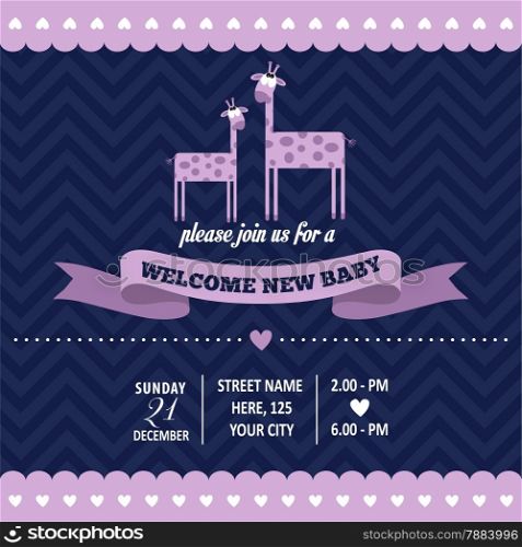 baby shower invitation with giraffe in retro style, vector format