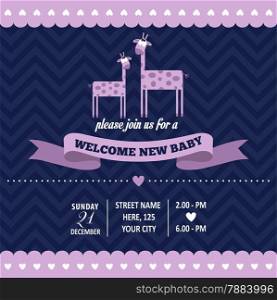 baby shower invitation with giraffe in retro style, vector format