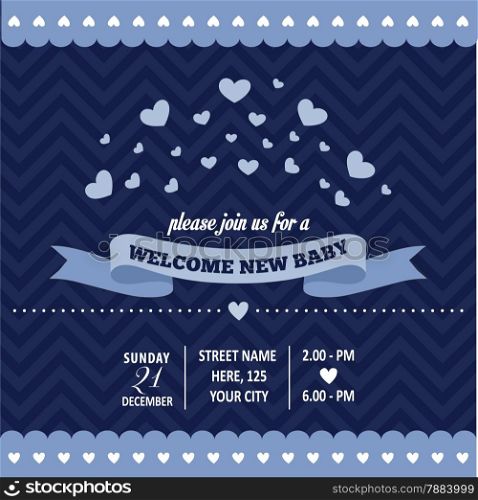 baby shower invitation with hearts in retro style, vector format