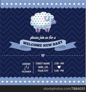 baby shower invitation with sheep in retro style, vector format