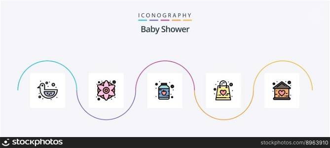 Baby Shower Li≠Fil≤d Flat 5 Icon Pack Including building. bag. baby. kid. family