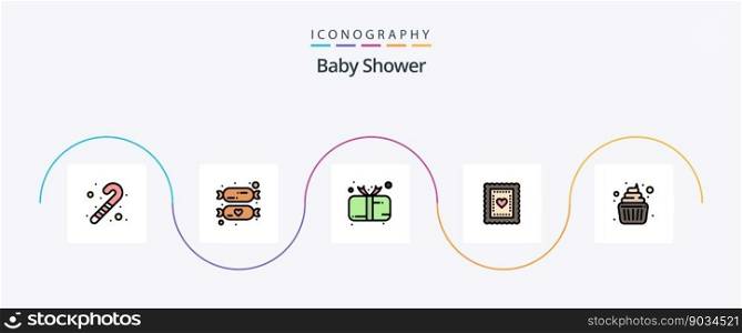 Baby Shower Line Filled Flat 5 Icon Pack Including cake. toddler. baby. food. biscuit