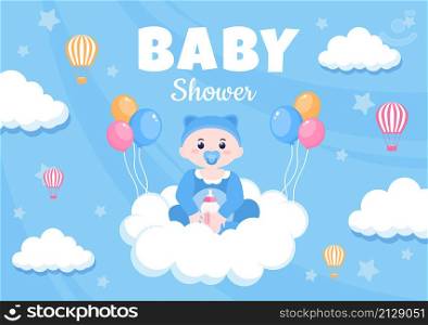 Baby Shower Little Boy or Girl with Cute Design Toys and Accessories Newborn Babies Background Illustration for Invitation and Greeting Cards