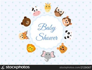 Baby Shower Little Boy or Girl with Cute Jungle Animals Design Background Vector Illustration Suitable for Invitation and Greeting Card