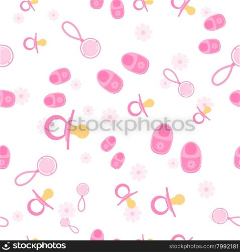 Baby Shower Seamless Pattern. Vector illustration of baby shower seamless pattern for girl