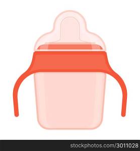 Baby sippy cup with cover isolated on white background. Vector illustration of toddler feeding equipment. Baby care supplies. Baby sippy cup isolated on white