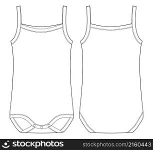 Baby sleeveless tank top body technical sketch. Children bodysuit. Infant underwear outline. Back and front view. Front and back view. CAD fashion design. Vector illustration. Baby sleeveless tank top body technical sketch. Children bodysuit.