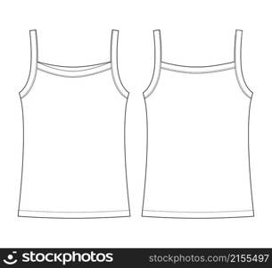 Baby sleeveless tank top technical sketch. Children girl outline t shirt underwear. Back and front view. Front and back view. CAD fashion design. Vector illustration. Baby sleeveless tank top technical sketch. Children girl outline t shirt underwear.