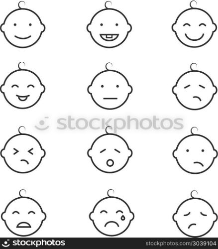 Baby smile face emoticons vector icons. Baby smile baby face baby emoticons vector icons. Child laugh and cry illustration