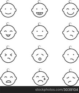 Baby smile face emoticons vector icons. Baby smile baby face baby emoticons vector icons. Child laugh and cry illustration