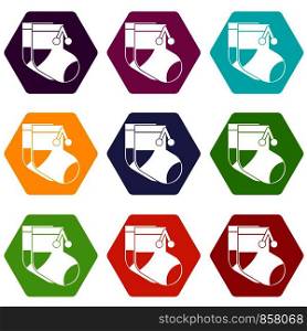 Baby socks icon set many color hexahedron isolated on white vector illustration. Baby socks icon set color hexahedron