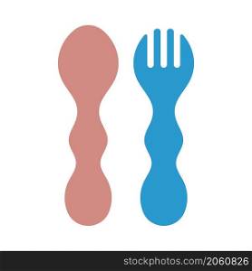 Baby Spoon And Fork Icon. Flat Color Design. Vector Illustration.