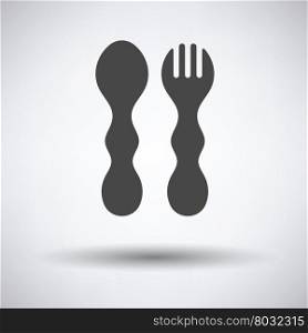 Baby spoon and fork icon on gray background, round shadow. Vector illustration.