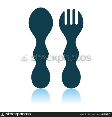 Baby Spoon And Fork Icon. Shadow Reflection Design. Vector Illustration.
