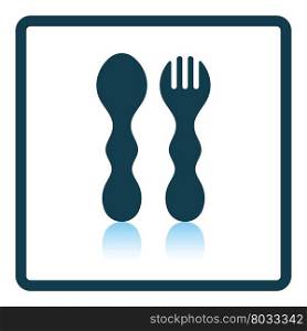 Baby spoon and fork icon. Shadow reflection design. Vector illustration.
