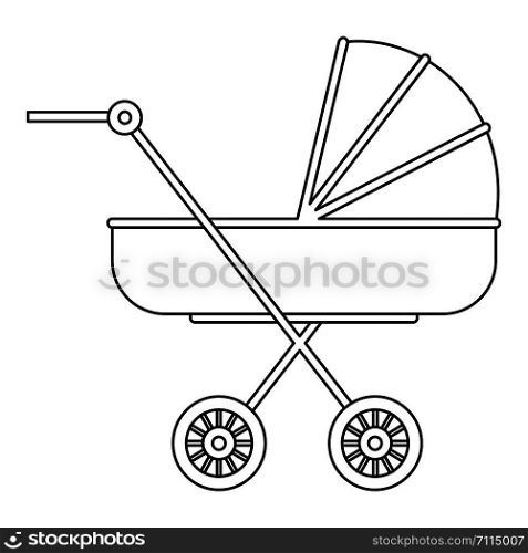 Baby stroller icon. Outline baby stroller vector icon for web design isolated on white background. Baby stroller icon, outline style