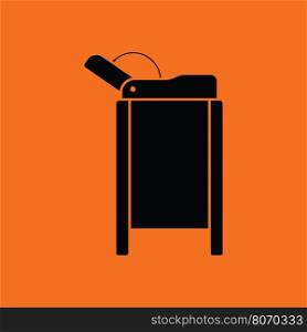 Baby swaddle table icon. Orange background with black. Vector illustration.