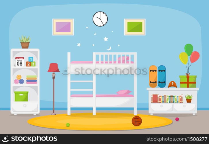 Baby Toddler Children Bedroom Interior Room Furniture Flat Design