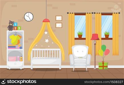 Baby Toddler Children Bedroom Interior Room Furniture Flat Design