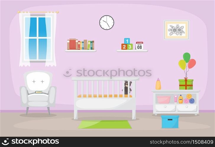 Baby Toddler Children Bedroom Interior Room Furniture Flat Design