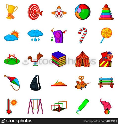Baby toy icons set. Cartoon set of 25 baby toy vector icons for web isolated on white background. Baby toy icons set, cartoon style