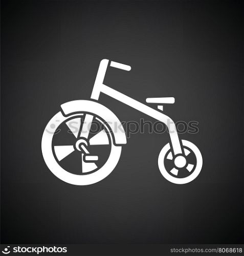 Baby trike ico. Black background with white. Vector illustration.