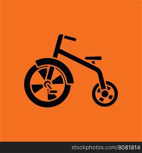 Baby trike ico. Orange background with black. Vector illustration.