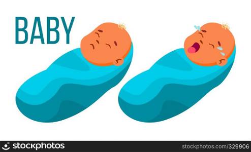 Baby Vector. Asleep, Crying Isolated Cartoon Illustration. Baby Vector. Asleep, Crying Isolated Flat Cartoon Illustration