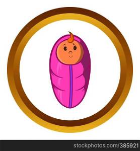 Baby vector icon in golden circle, cartoon style isolated on white background. Baby vector icon, cartoon style