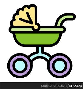 Baby waggon icon. Outline baby waggon vector icon for web design isolated on white background. Baby waggon icon, outline style
