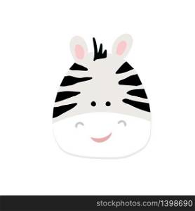 Baby Zebra. Vector illustration of cute baby animal face icon isolated on white background. Child and baby print design. Vector illustration of zebra
