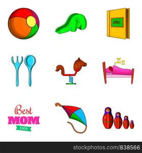 Babycare icons set. Cartoon set of 9 babycare vector icons for web isolated on white background. Babycare icons set, cartoon style
