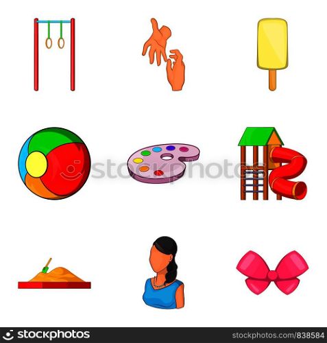 Babycare product icons set. Cartoon set of 9 babycare product vector icons for web isolated on white background. Babycare product icons set, cartoon style