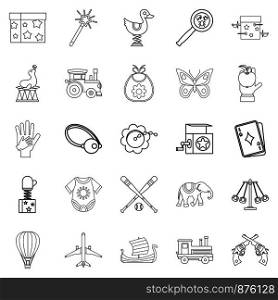 Babyhood icons set. Outline set of 25 babyhood vector icons for web isolated on white background. Babyhood icons set, outline style