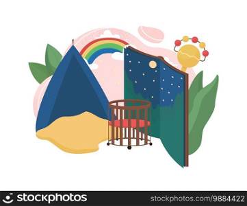 Babysitter flat concept vector illustration. Mother read fairy tale book to baby. Part time job. Mom tell bedtime story. Nanny 2D cartoon character for web design. Babysitting creative idea. Babysitter flat concept vector illustration